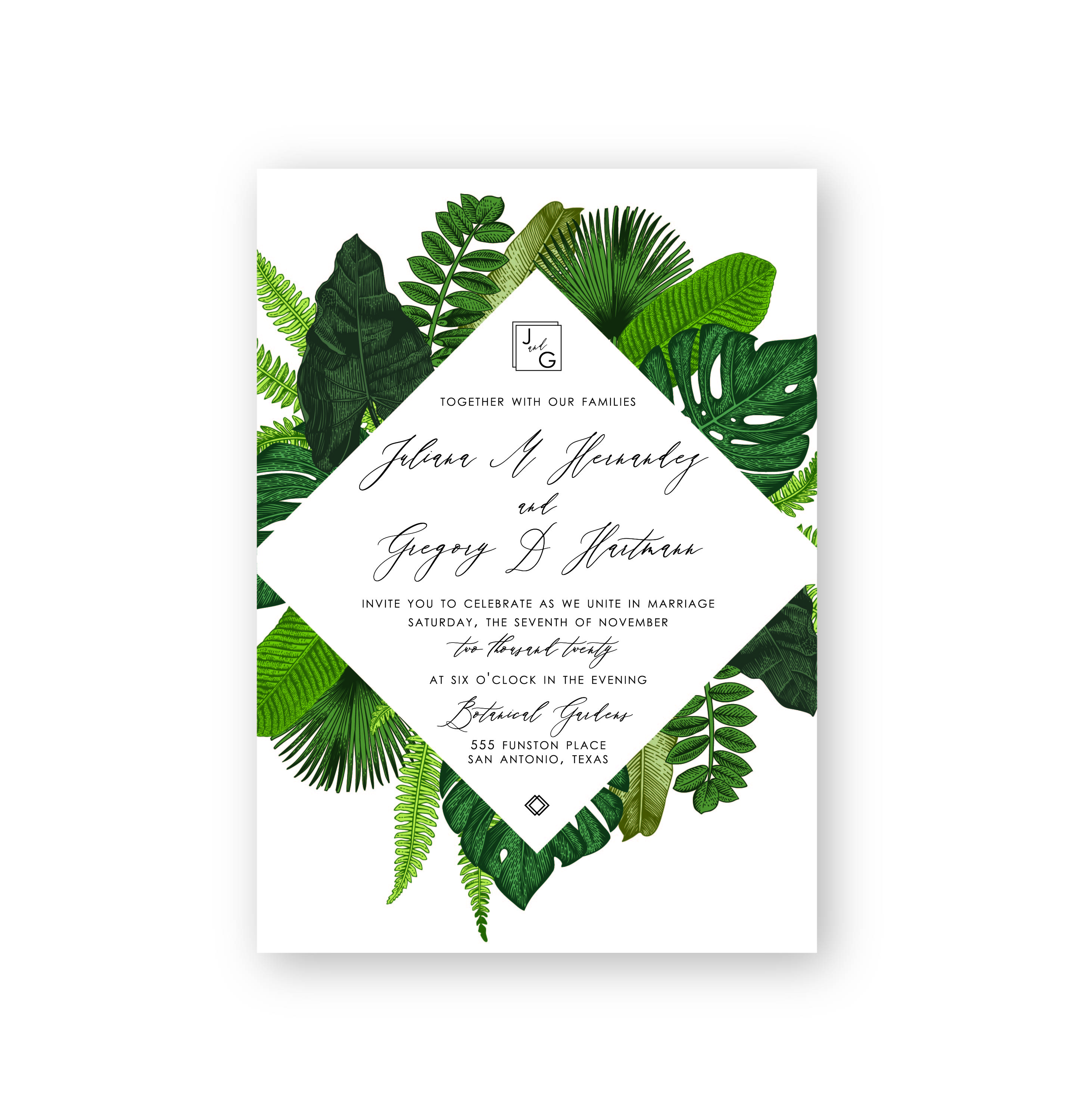 Greenery Tropical Wedding Invitation